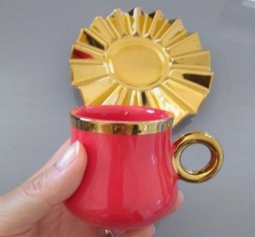 Tazzina caffè rosso oro con - caffè, rosso/oro